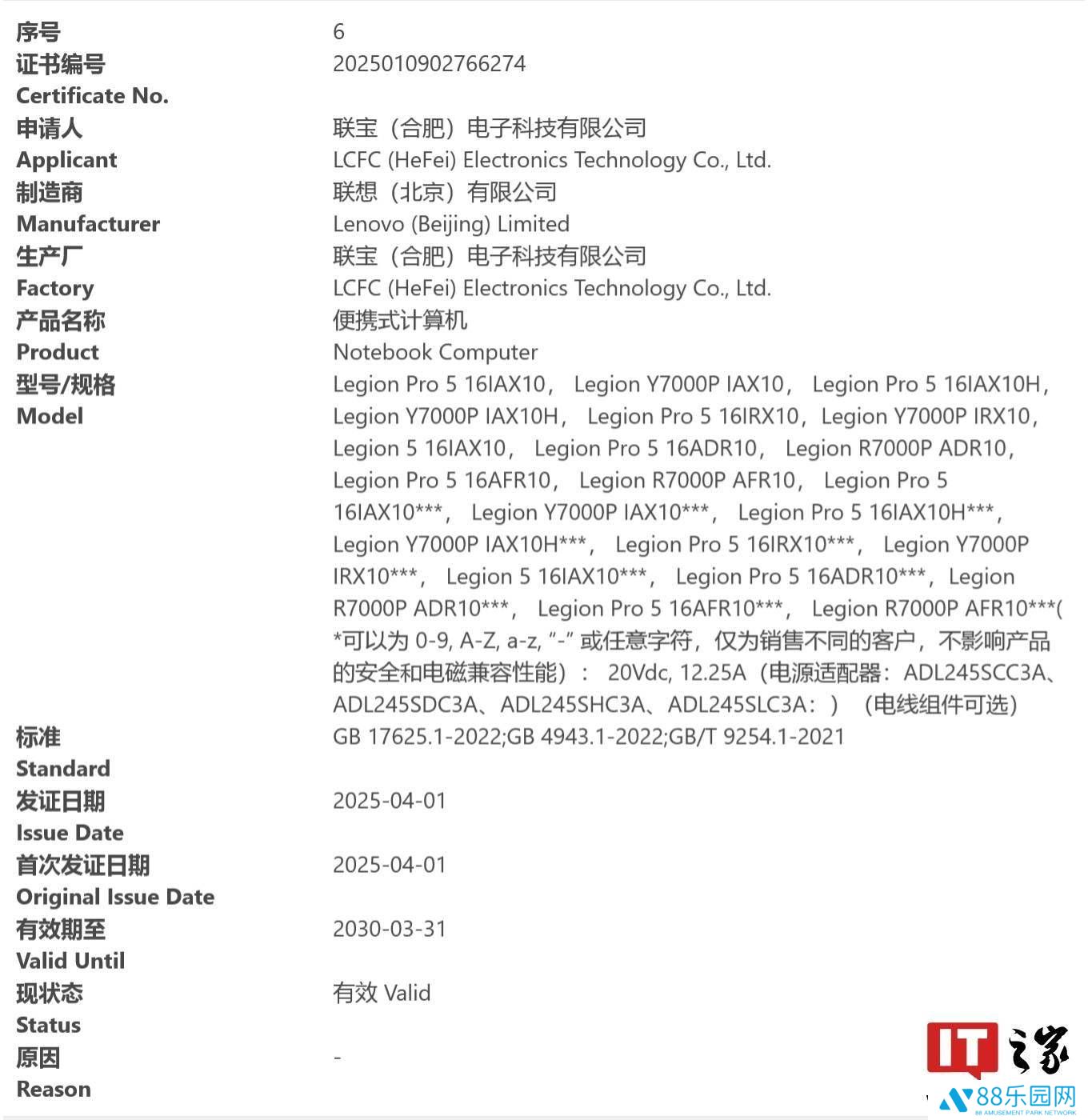2025款联想拯救者Legion游戏本Y7000P/R7000P获3C认证，性能再升级？
