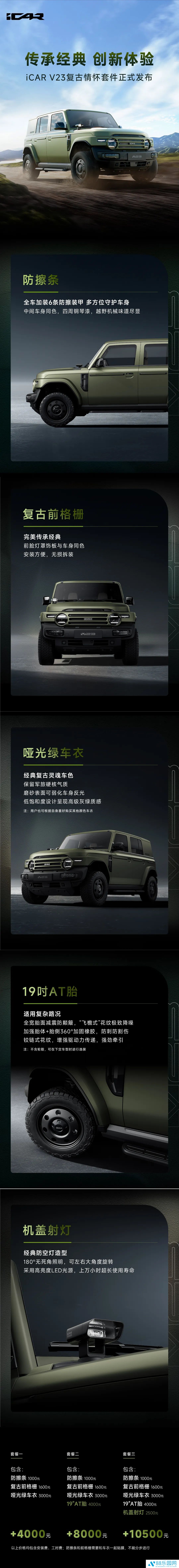 奇瑞推出 iCAR V23 复古情怀官方套件：含哑光绿车衣 + 复古前格栅，4000-10500 元