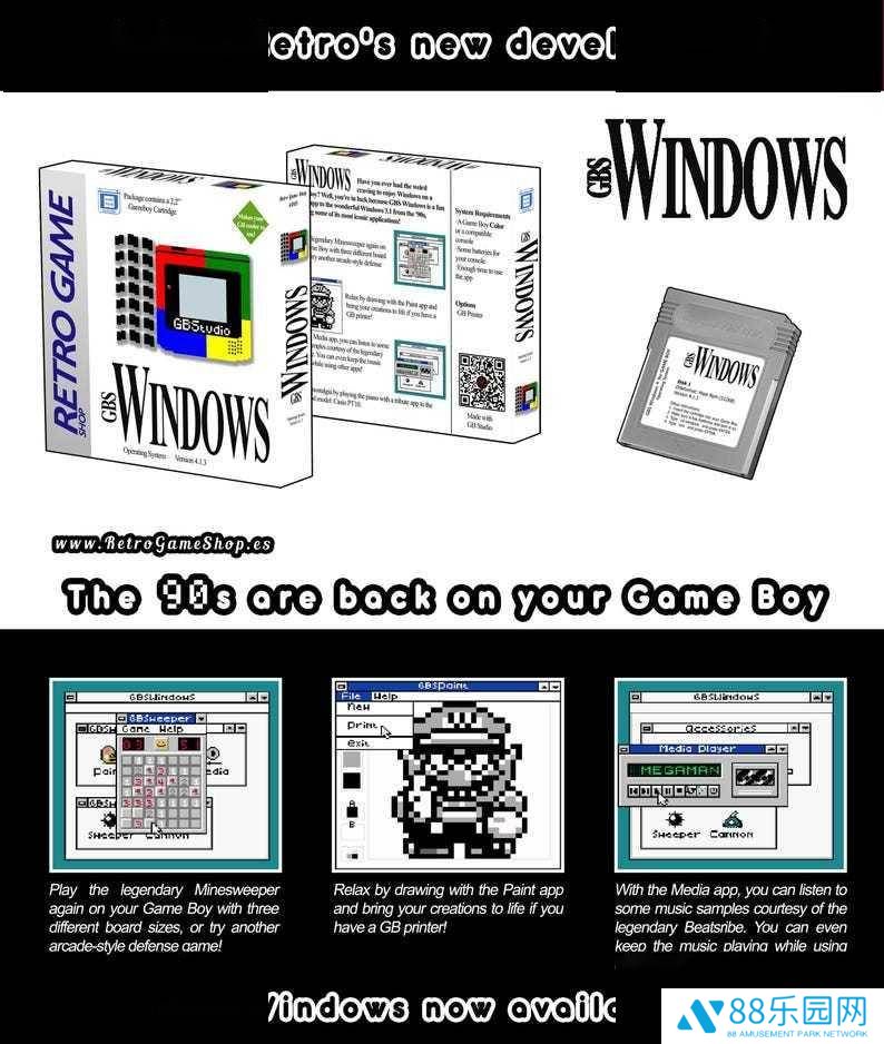 Game Boy Color变身！新卡带运行Win3.1，扫雷等经典游戏玩不停